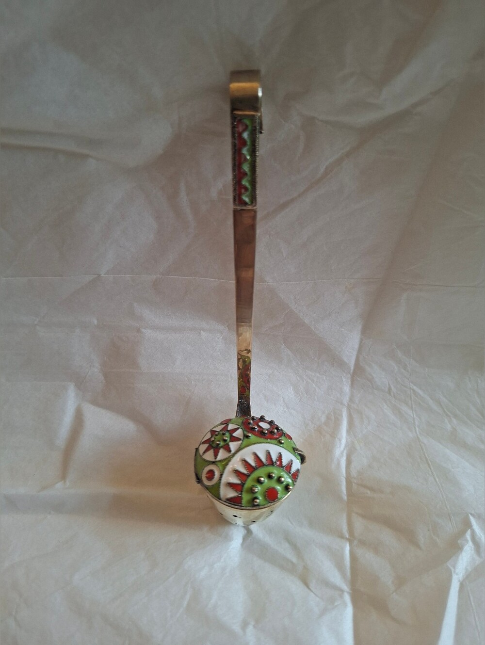 Vintage Russian Enamel 916 Silver Tea Strainer.